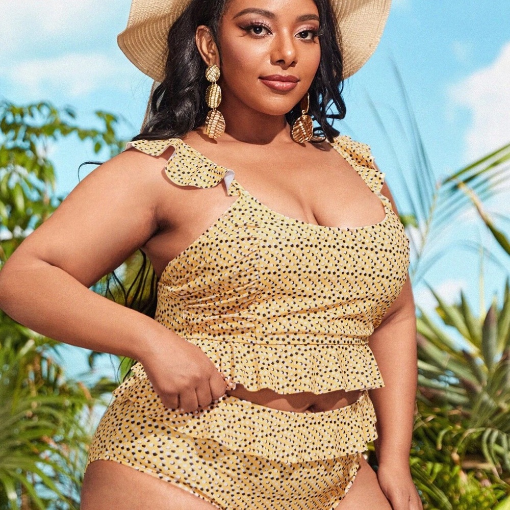 New Shein Polka Dot Ruffle High Waisted Swimsuit